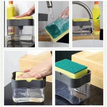 2-in-1 Pumping Type Soap Dispenser With Sponge Holder Brush