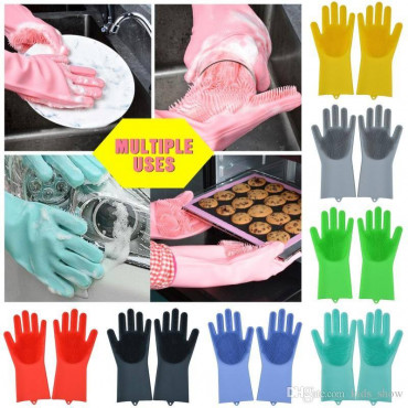 Silicone Dish Washing Kitchen Hand Gloves (1 Pair)